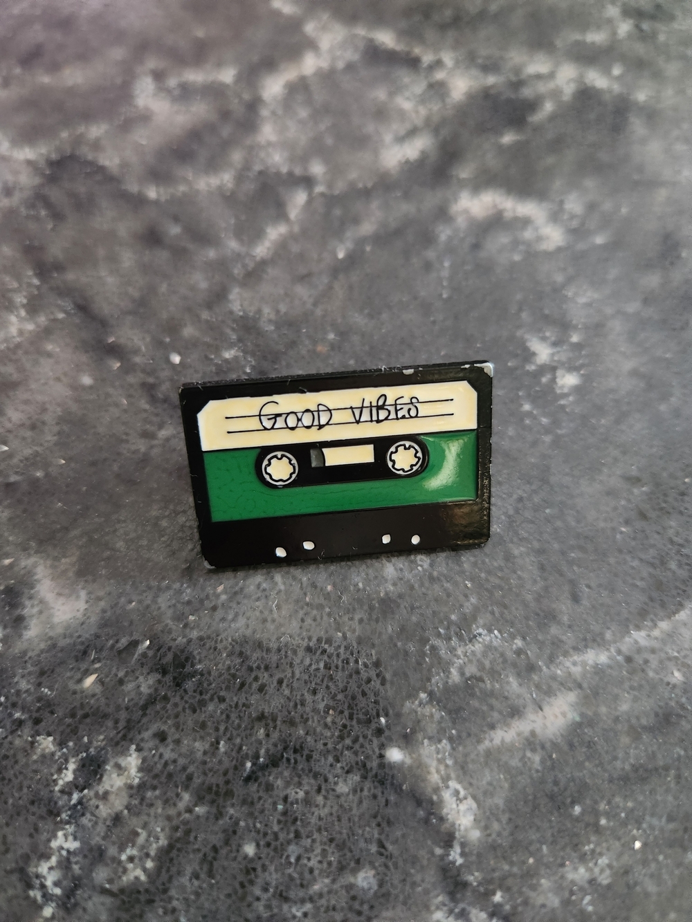 Good Vibes Green Cassette Enamel Pin - Portable Audio Accessory